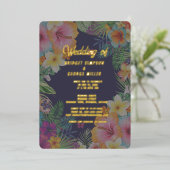 Tropische kleurrijke hibiscus Hawaïaanse zomer bru Folie Uitnodiging (Staand Voorkant)