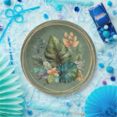 Tropische kleurrijke palmbladeren Gold Wedding Papieren Bordje (Feest)