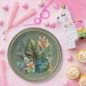 Tropische kleurrijke palmbladeren Gold Wedding Papieren Bordje (Feest)