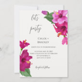 Tropische Kleurrijke Roze Bloemen Hibiscus Bruilof Kaart (Voorkant)