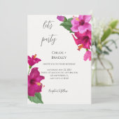 Tropische Kleurrijke Roze Bloemen Hibiscus Bruilof Kaart (Staand voorkant)