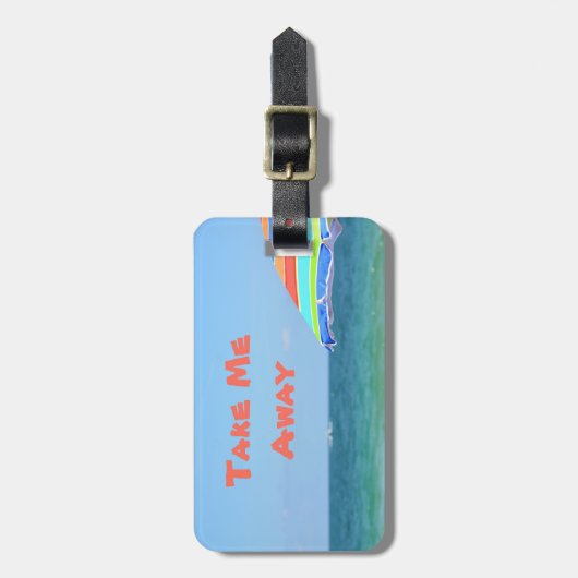 Tropische Kleurrijke Strandparaplu Oceanview Bagagelabel (Voorkant verticaal)