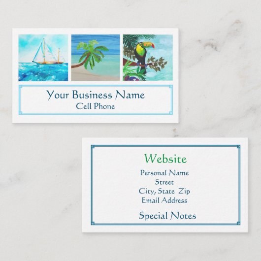 Tropische, kleurrijke touchpalmboom met strand visitekaartje (Voorkant / Achterkant)