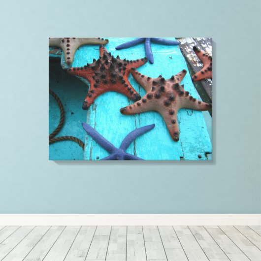 Tropische, kleurrijke zeester canvas afdruk (Insitu (Houten vloer))