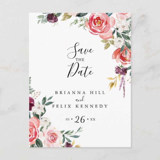 Tropische Kleurrijke Zomer Bloemen Save the Date Briefkaart (Voorkant)