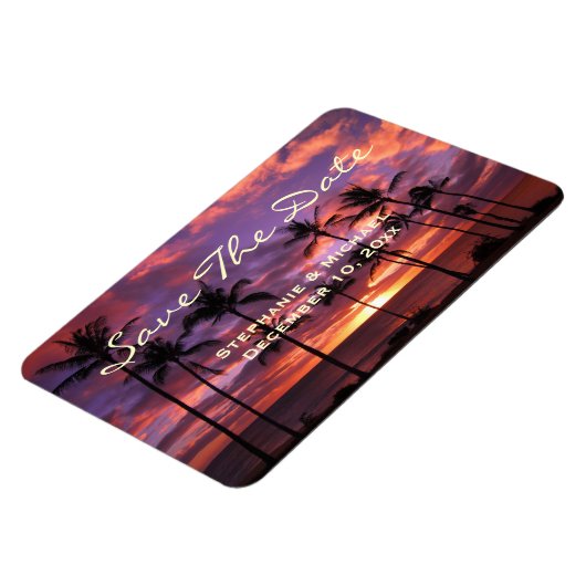 Tropische kleurrijke zonsondergang "Save the Date" Magneet (Linkerzijde)