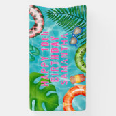 Tropische kleurrijke zwembad partij verjaardag spandoek (Verticaal)