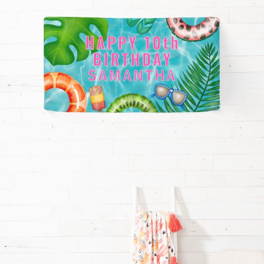 Tropische kleurrijke zwembad partij verjaardag spandoek (Insitu)