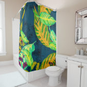 Tropische kleurstof Blauwe Gouache. Tropisch patro Douchegordijn (In situ)