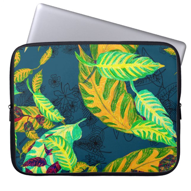 Tropische kleurstof Blauwe Gouache. Tropisch patro Laptop Sleeve (Voorkant)