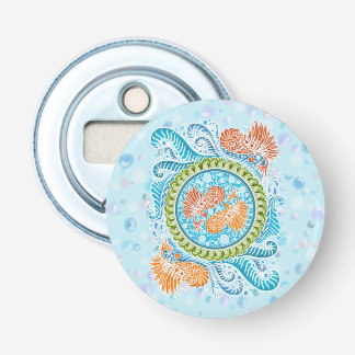 Tropische Koi Mandala | Levendige Ocean Zen Art Button Flesopener