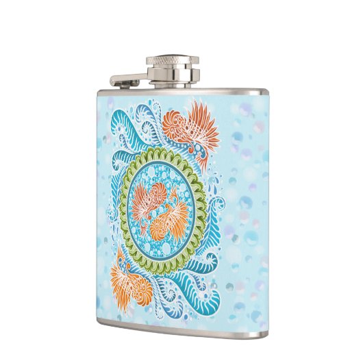 Tropische Koi Mandala | Levendige Ocean Zen Art Heupfles (Links)