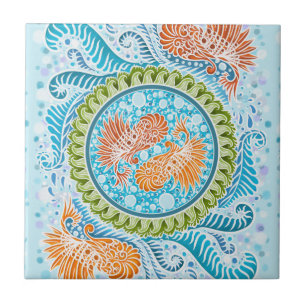 Tropische Koi Mandala Levendige Ocean Zen Art Tegeltje