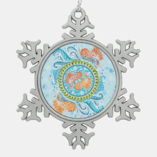 Tropische Koi Mandala   Levendige Ocean Zen Art Tin Sneeuwvlok Ornament
