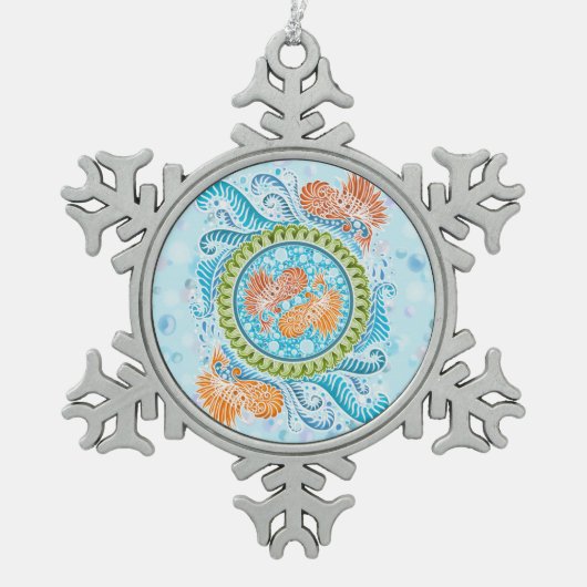 Tropische Koi Mandala | Levendige Ocean Zen Art Tin Sneeuwvlok Ornament (Voorkant)