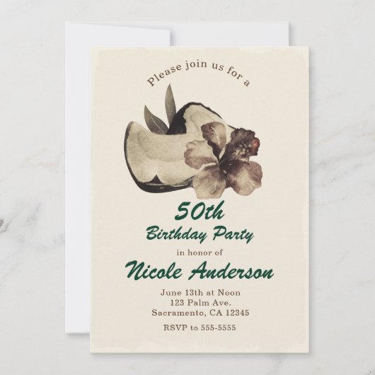 Tropische Kokos- en Hibiscus-uitnodigingen in vint Kaart (Voorkant)