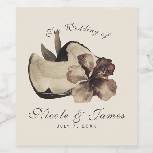  tropische kokosnoot & hibiscus bruiloft wijn wijn etiket (Enkel label)