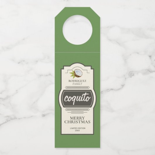 Tropische kokosnoot kerstavond Drink Flessenhanger (Voorkant)