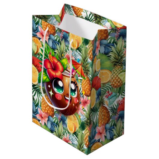 Tropische Kokosnoot Medium Cadeauzakje (Voorkant Gekanteld)