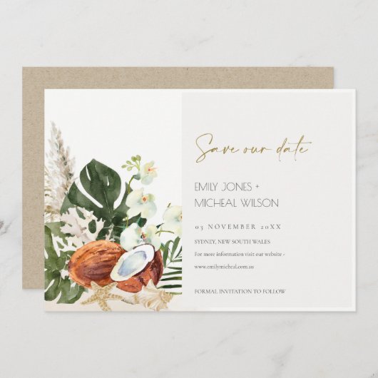 Tropische kokosnoot orchideeën palm sparen de datu bedankkaart (Voorkant / Achterkant)