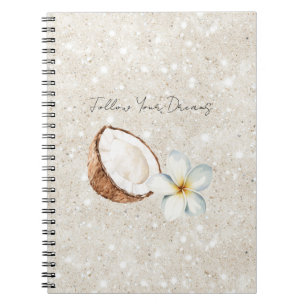 Tropische Kokosnoot Plumeria Bloem Zand Glitter Notitieboek