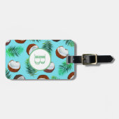 Tropische kokosnoten en palmbladeren | Monogram Bagagelabel (Voorkant horizontaal)