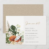 Tropische Kokosorkideeën Palm Waterverf Loof Save The Date (Voorkant / Achterkant)