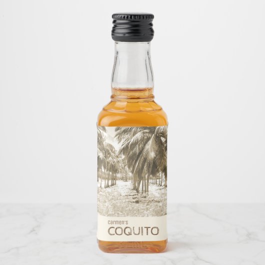 Tropische kokospalm voor Coquito Likeurfles Etiket (Voorkant)