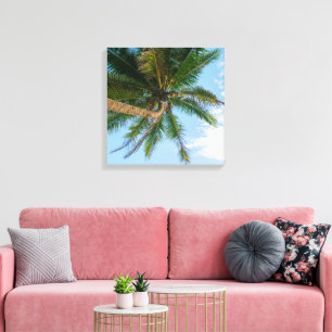 Tropische Kokospalmboom Onder Blauwe Lucht Canvas Afdruk