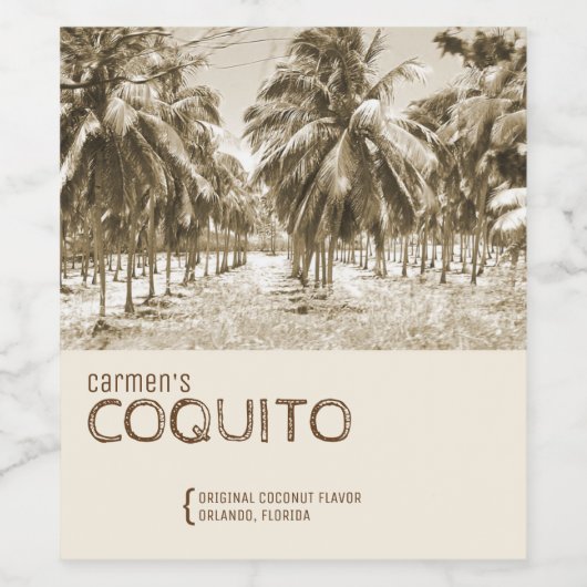 Tropische kokospalmboom voor Coquito Wijn Etiket (Enkel label)