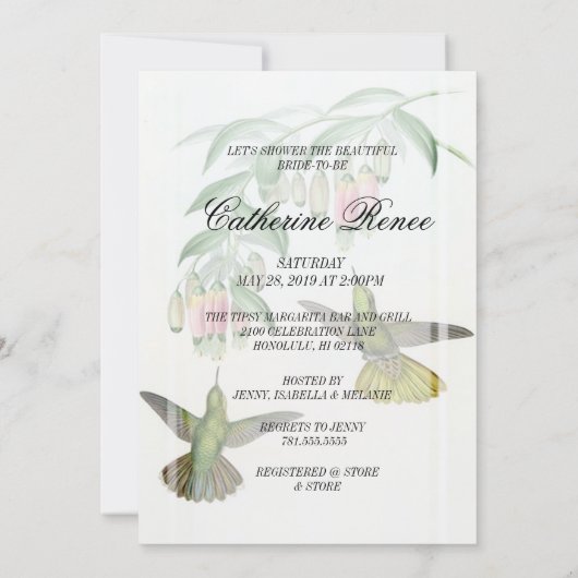 Tropische Kolibrie Bloemachtige Bruiloft Bruidspaa Kaart (Achterkant)