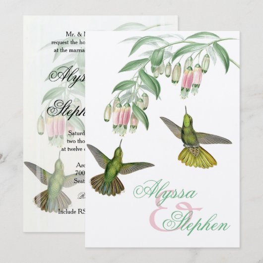 Tropische kolibrie Bloemen bruiloft uitnodiging (Voorkant / Achterkant)