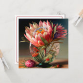Tropische Koning Protea in mooie glazen vaas Kaart (Voorkant / Achterkant in situ)