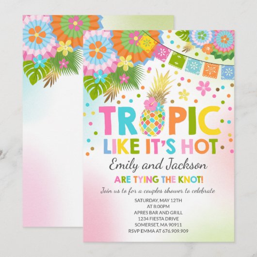 Tropische koppels Douche Uitnodiging Tropische Dou (Voorkant / Achterkant)