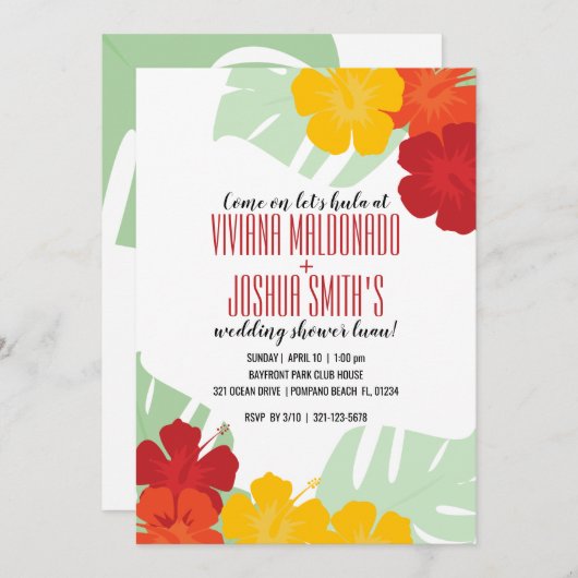 tropische koppels HUWELIJKSDOUCHE luau uitnodiging (Voorkant / Achterkant)