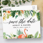 Tropische koraal bloemenkalligrafie Save the Date Briefkaart<br><div class="desc">Moderne elegante kalligrafie,  Waterverf tropische koralen en groen huwelijk sparen het Briefkaart Datum</div>