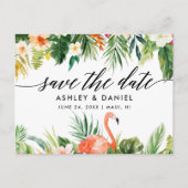 Tropische koraal bloemenkalligrafie Save the Date Briefkaart (Voorkant)