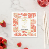 Tropische koraal monstera palm verlaat moderne bru servet (Insitu)