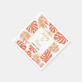 Tropische koraal monstera palm verlaat moderne bru servet (Hoek)