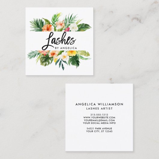 Tropische koraalas penseel script vierkante visitekaartje (Voorkant / Achterkant)