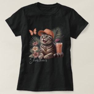 Tropische Kortharige Kat Draagt Pet Smoothie Kunst T-shirt