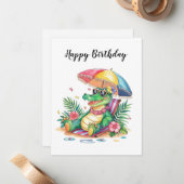 Tropische koude ontspannende Gator verjaardag Notitiekaartje (Voorkant / Achterkant in situ)