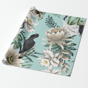 Tropische kraanvogel, papegaai, lotusvloed cadeaupapier