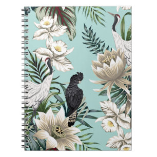 Tropische  kraanvogel, papegaai, lotusvloed notitieboek