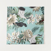 Tropische  kraanvogel, papegaai, lotusvloed wandkleed (Voorkant (horizontaal))