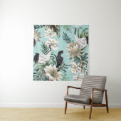 Tropische  kraanvogel, papegaai, lotusvloed wandkleed (In situ)