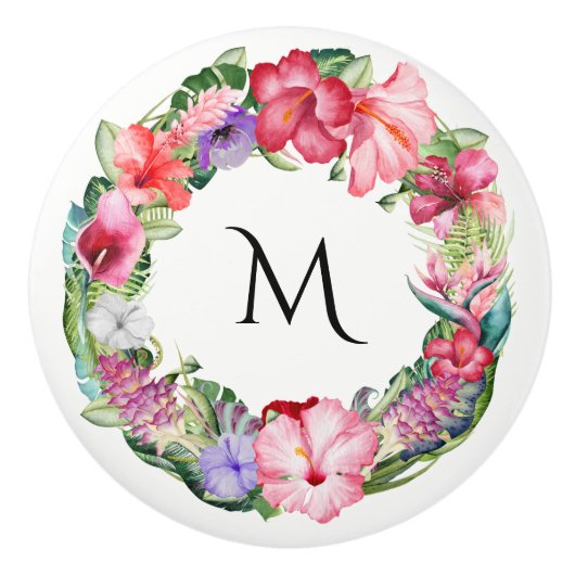 Tropische Krans Bloemen Lei Hibiscus Zomer Chic Keramische Knop (Voorkant)