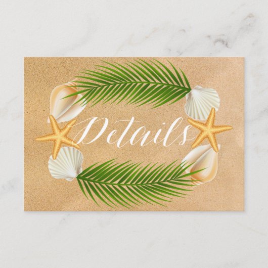 Tropische krans Sandy Beach Bruiloft Detail Informatiekaartje (Voorkant)