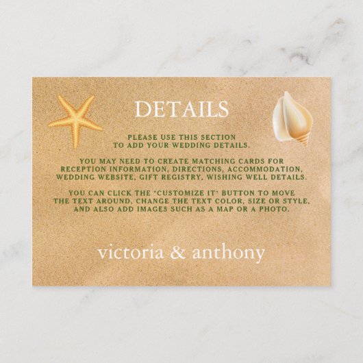 Tropische krans Sandy Beach Bruiloft Detail Informatiekaartje (Achterkant)