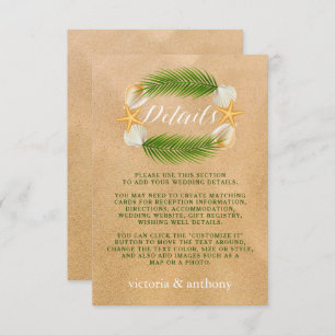 Tropische krans Sandy Beach Bruiloft Detail Informatiekaartje